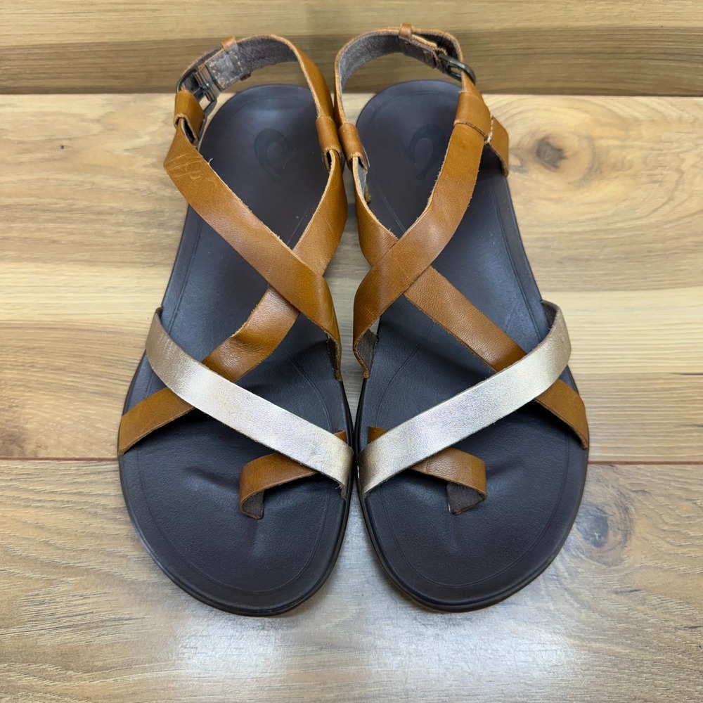 Olukai Upena Sandals Womens 8 EU 38 Brown Tan Rose Gold Casual Travel Resort